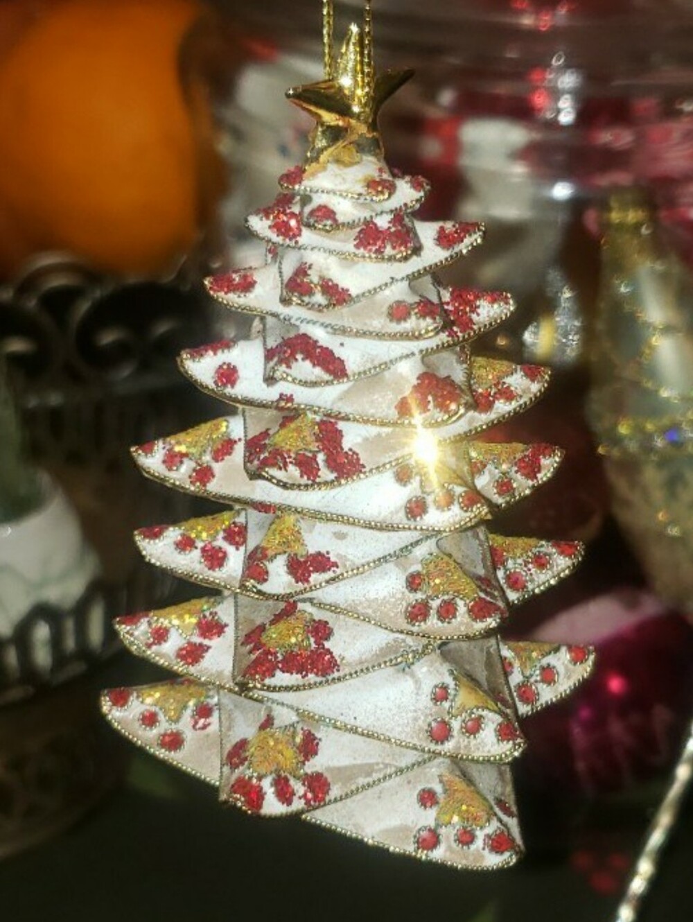 "Jeweled" Enamel On Metal Cloisonne Style Christmas Tree Ornament